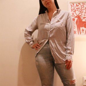 Button Down Long Sleeve Striped Blouse